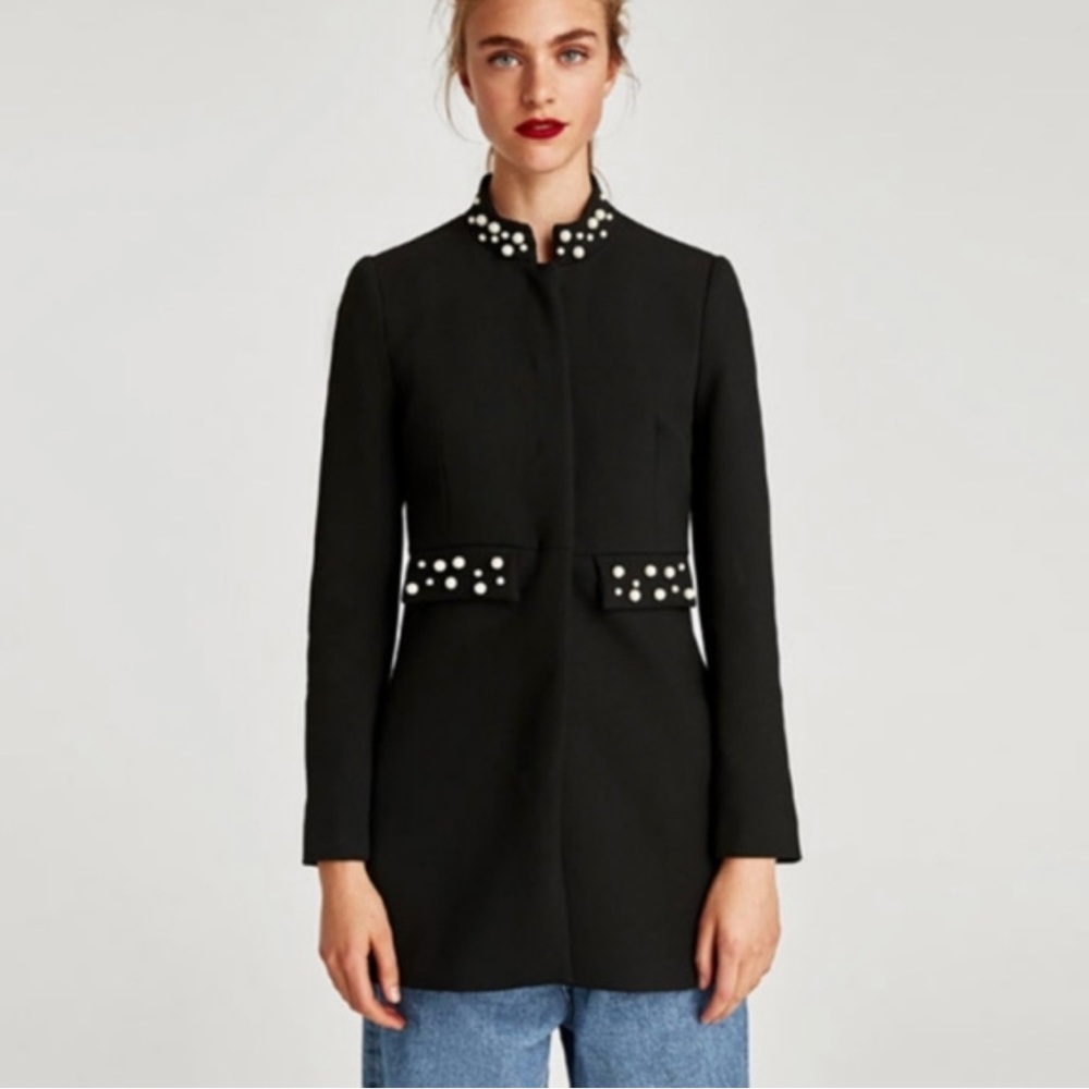 Zara tuxedo jacket black beaded with stunning pearls